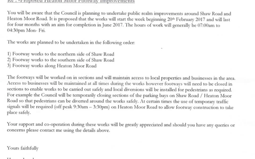 HEATON MOOR STREET IMPROVEMENTS – OFFICIAL START DATE !