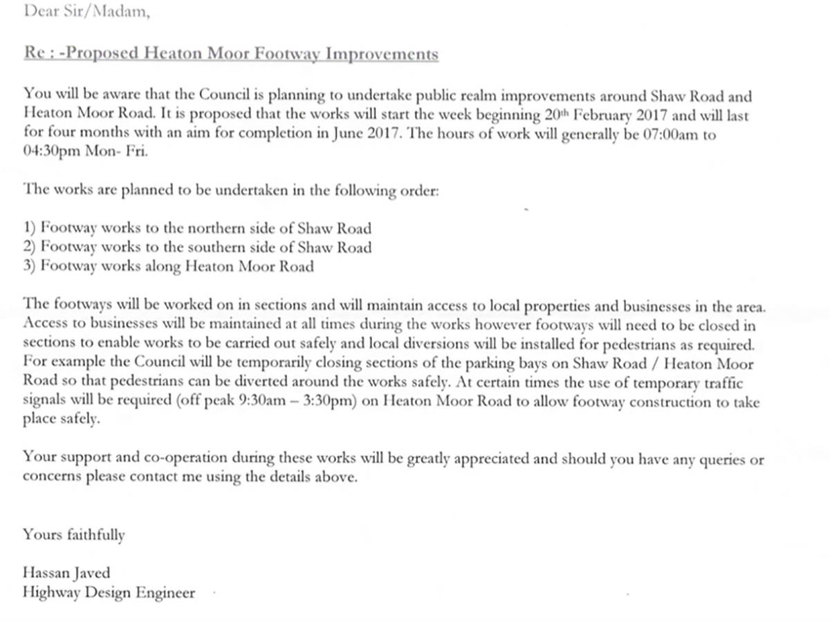 HEATON MOOR STREET IMPROVEMENTS - OFFICIAL START DATE !
