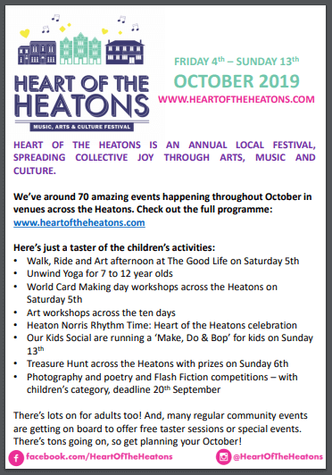 A sneak peek of the children’s activities happening during Heart Of The Heatons!
